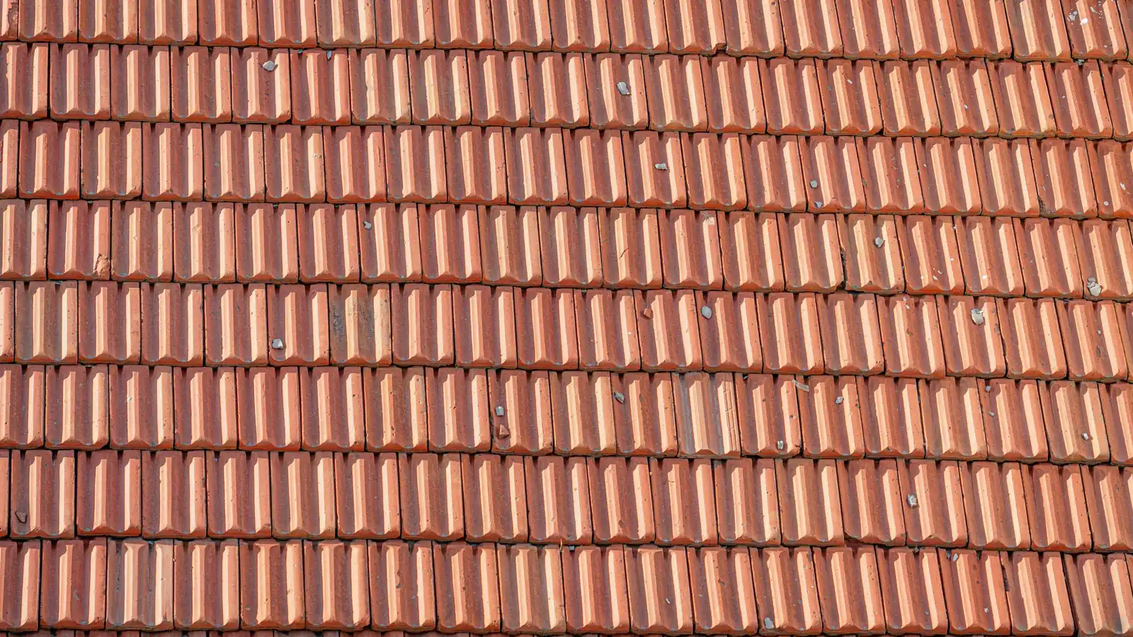 Pan de toiture en tuiles mécaniques rouges vu de près